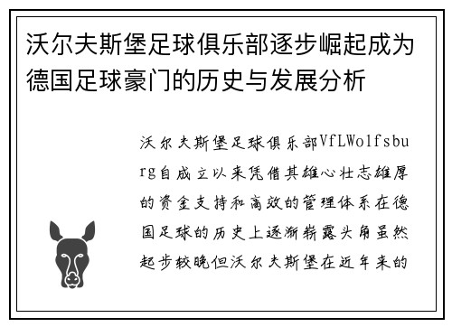 沃尔夫斯堡足球俱乐部逐步崛起成为德国足球豪门的历史与发展分析